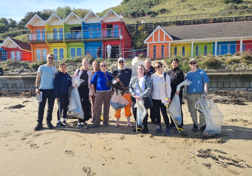 Volunteers from TransPennine Express collect half a bike, food packaging and cigarette butts at Scarborough beach clean